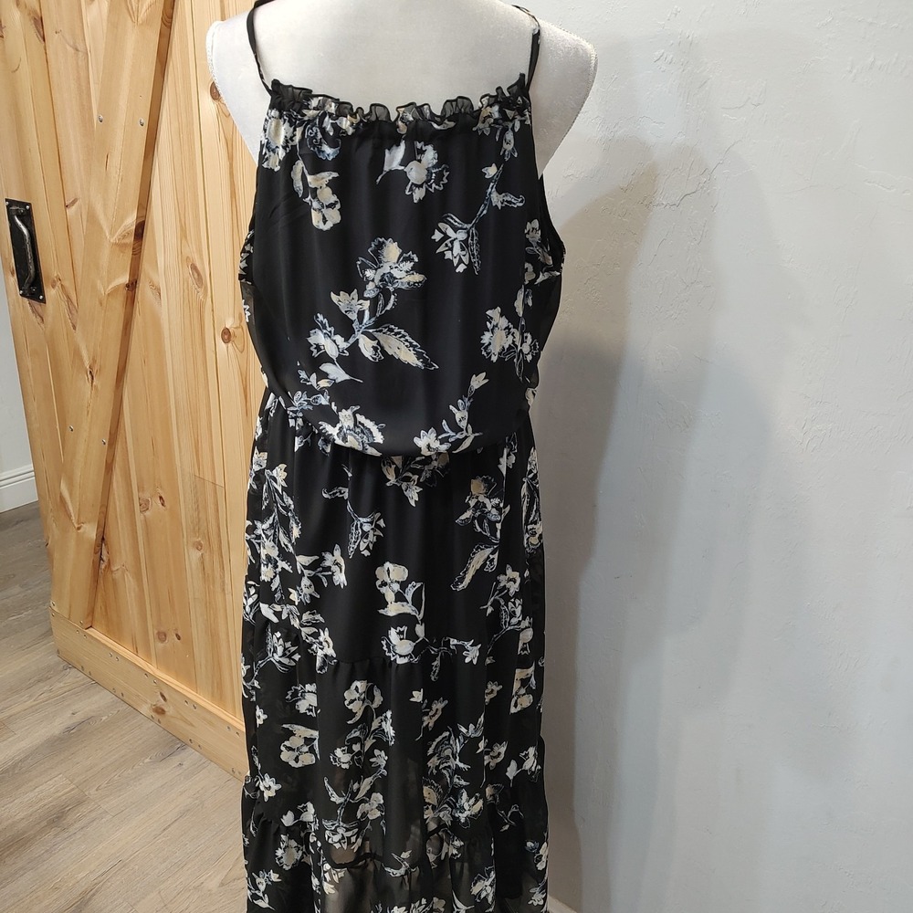 Wallflower Midi Dress Sz XXL Women Floral Print Black Blue Slip Spaghetti Straps - Picture 5 of 9